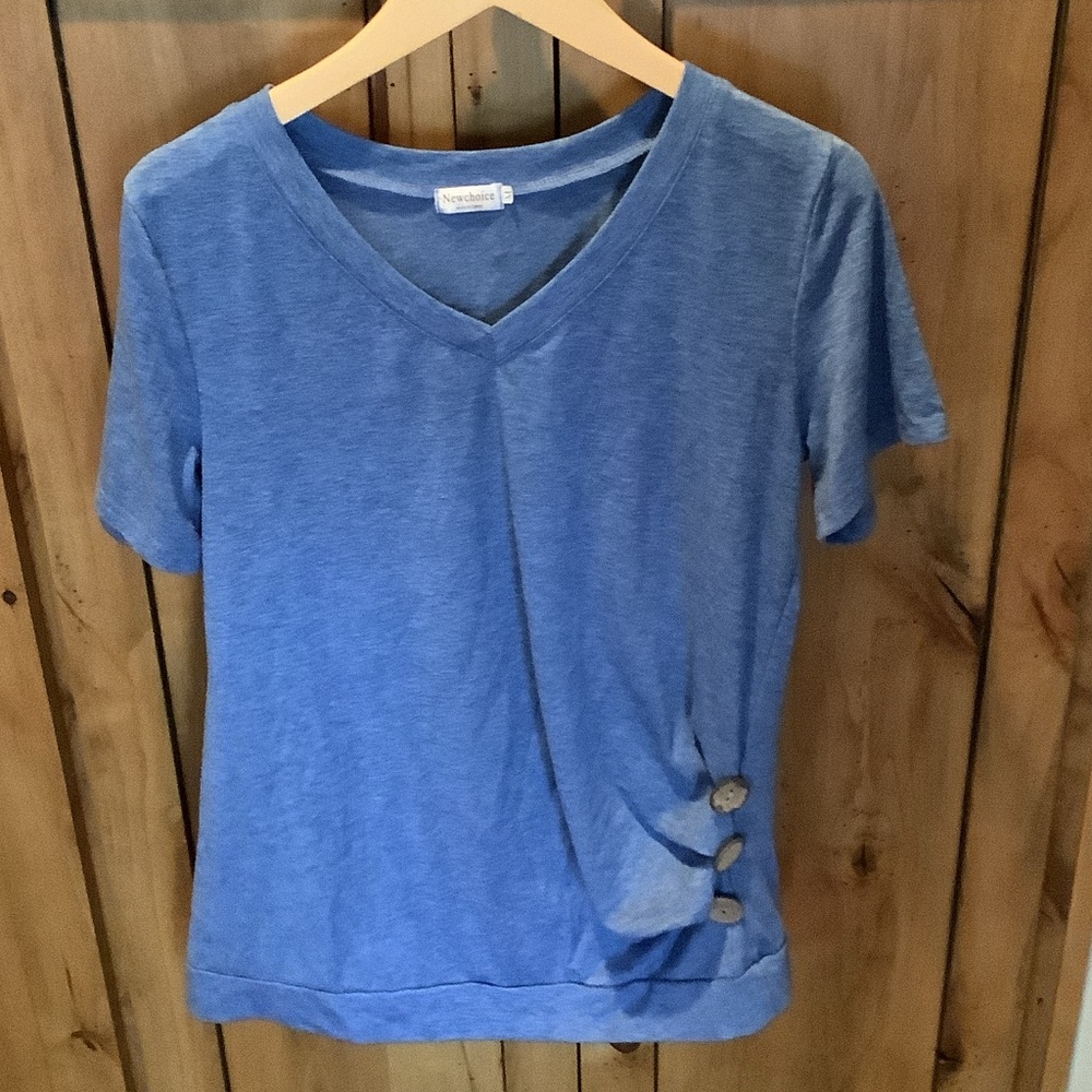 Westbound Blue Short Sleeve V-Neck Top